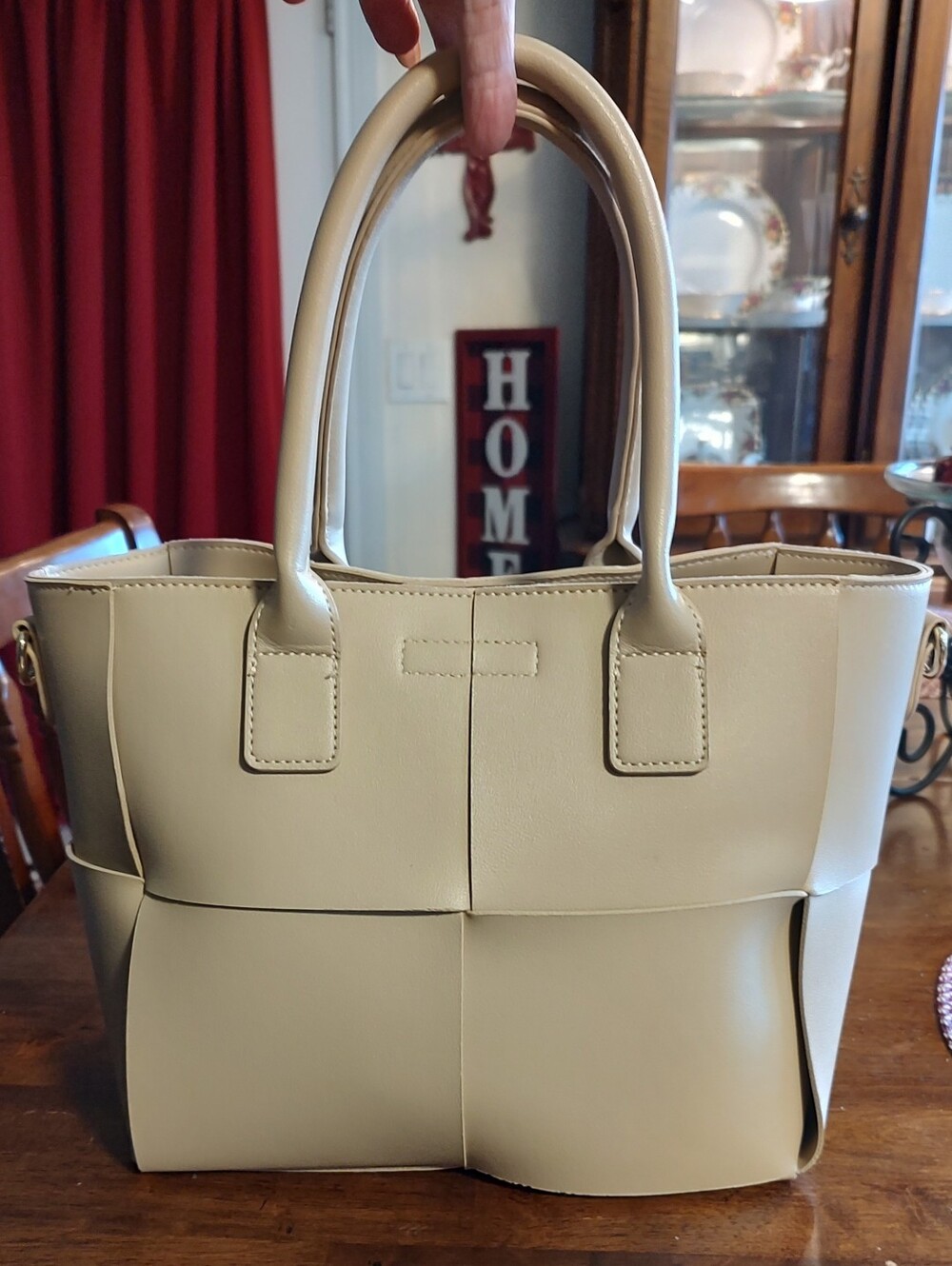 Classic Structured Tote Bag in Beige - Women's Handbag